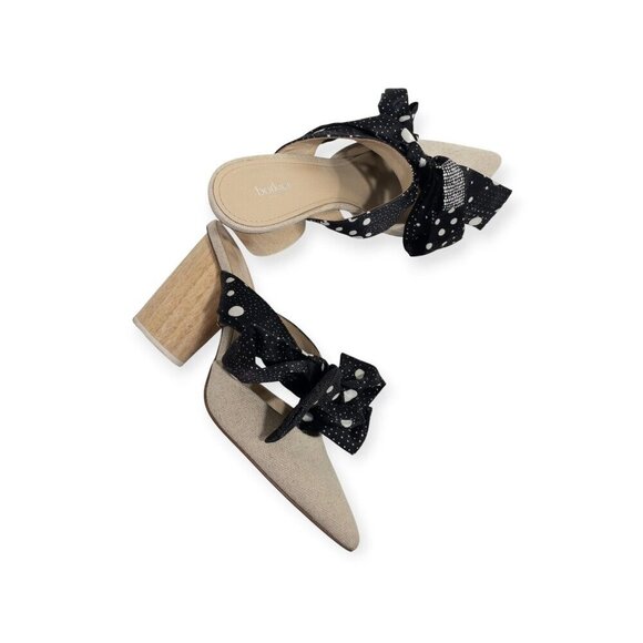 Botkier Hampton Ribbon Bow Mules With Polka Dots & Wooden Block Heels Linen - Picture 7 of 16